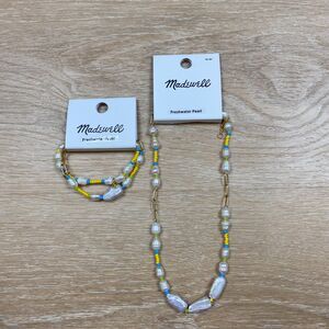 NWT Madewell Freshwater Pearl Seed‎ Bead Necklace and Bracelet Set Vintage Gold
